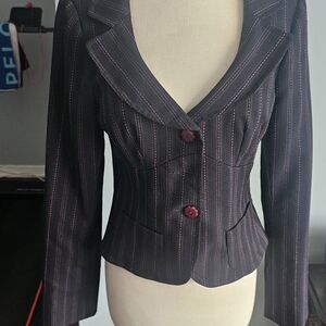 Nanette Lepore Black Striped Blazer with Red Buttons